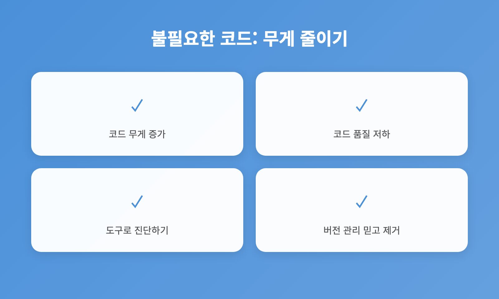 불필요한 코드: 무게 줄이기 - 통계: 코드 무게 증가, 코드 품질 저하, 도구로 진단하기 외 2개