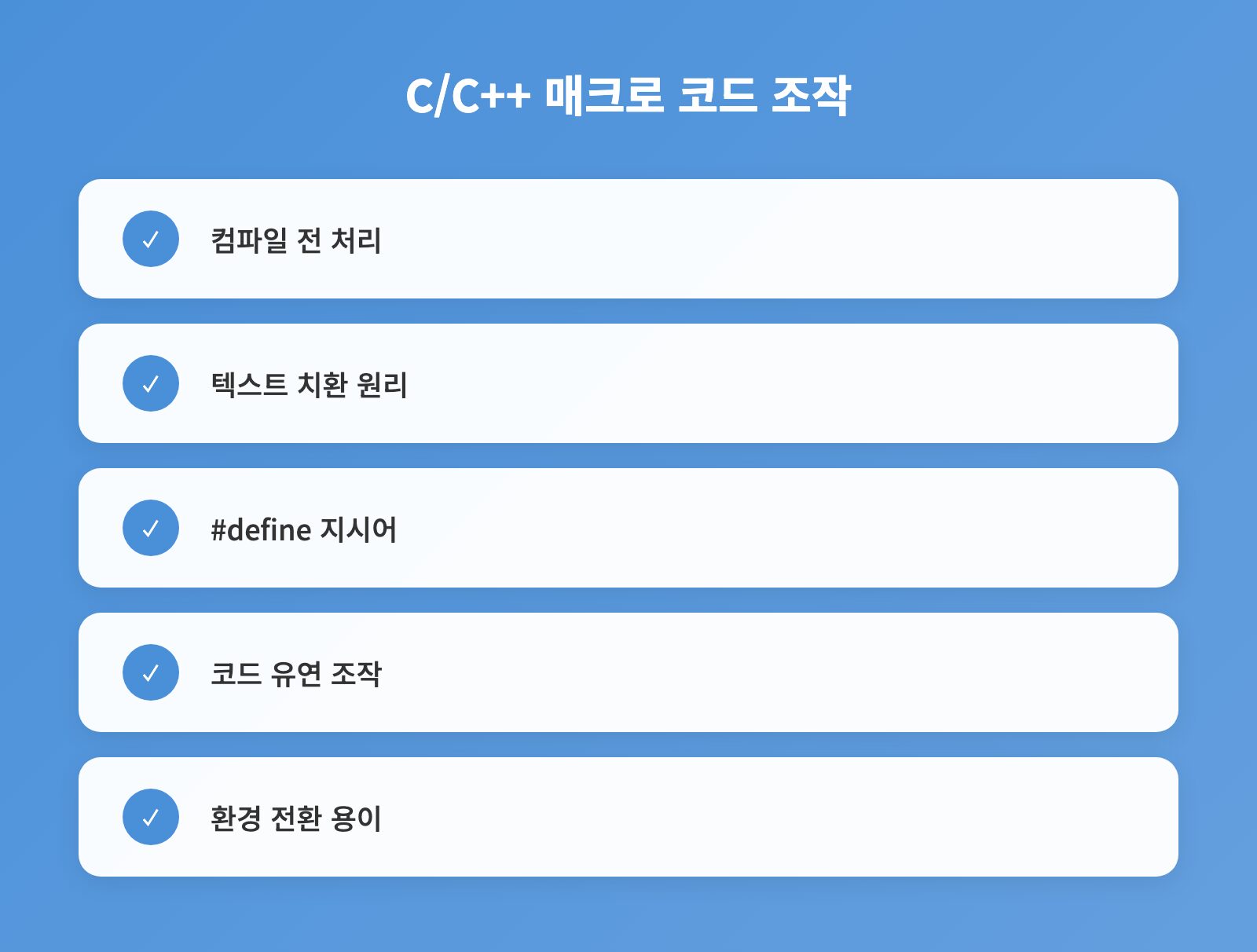 C/C++ 매크로 코드 조작 - 체크리스트: 컴파일 전 처리, 텍스트 치환 원리, #define 지시어 외 2개